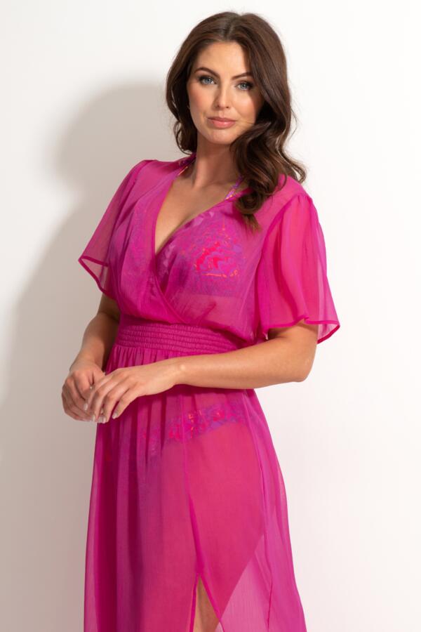 Short Sleeve Chiffon Wrap Maxi Kaftan