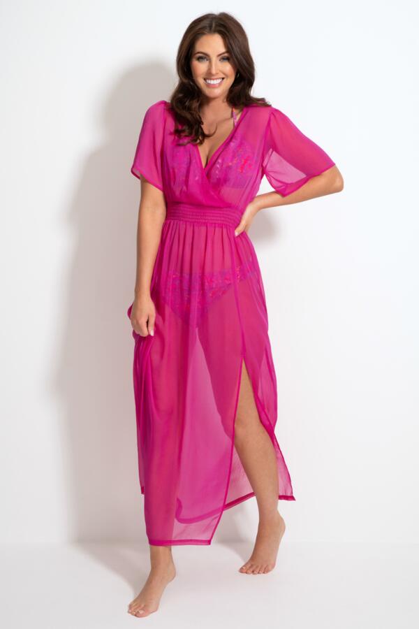 Short Sleeve Chiffon Wrap Maxi Kaftan