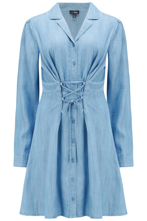 Joanie Fuller Bust Lace Up Chambray Long Sleeve Dress