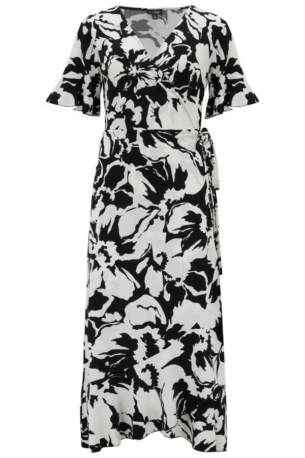 Megan Fuller Bust Slinky Jersey Frill Detail Midi Wrap Dress