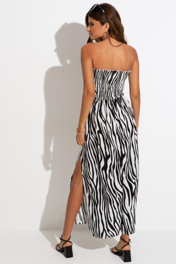 Strapless Shirred Split Maxi Beach Dress