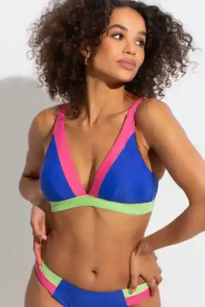 Palm Springs Colour Block Non-Wired Bikini Top - Ultramarine/Pink/Citrus