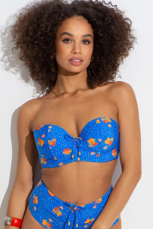 Santa Cruz Strapless Lightly Padded Underwired Bikini Top - Blue Floral