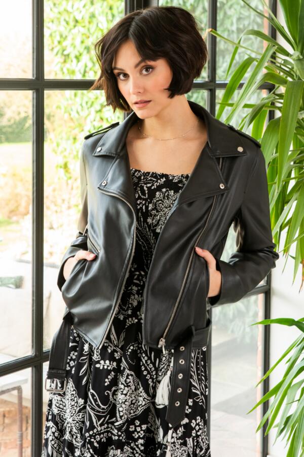 Michelle Faux Leather Biker Jacket