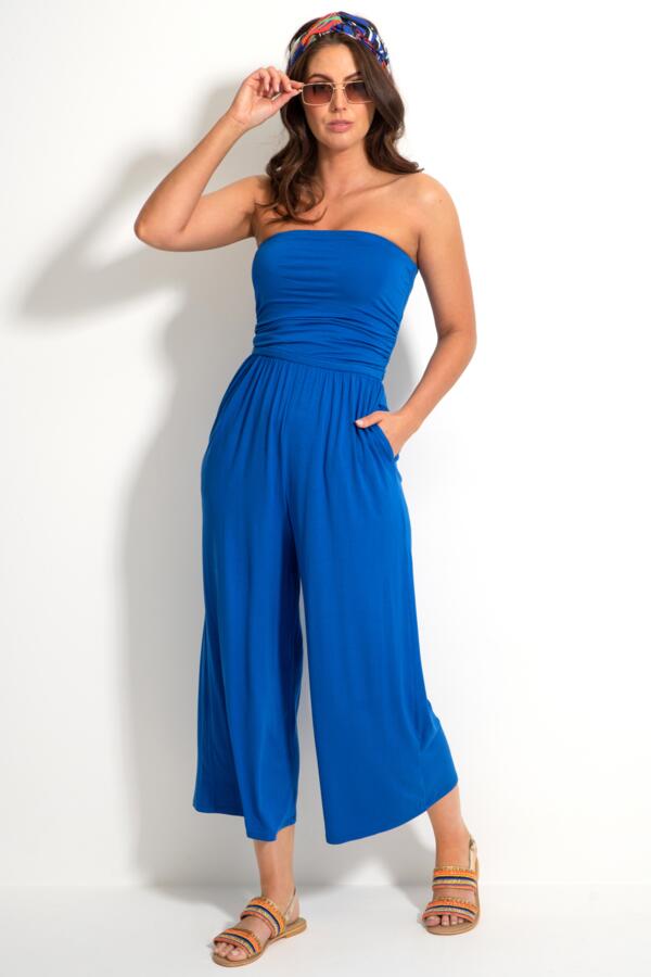 Jersey Strapless Cropped Wide Leg Beach Jumpsuit