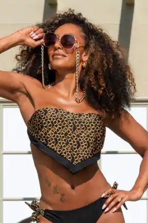 Casablanca Underwired Strapless Scarf Bikini Top - Gold Chain