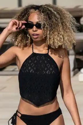 Summer Breeze Underwired Halter Scarf Bikini Top - Black