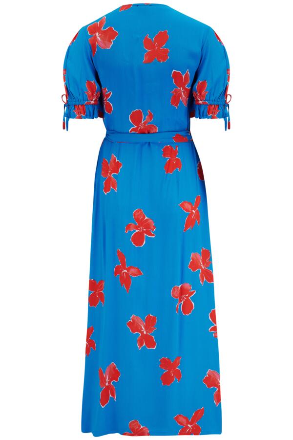 Laney Fuller Bust Lace Trim Woven Wrap Midi Dress