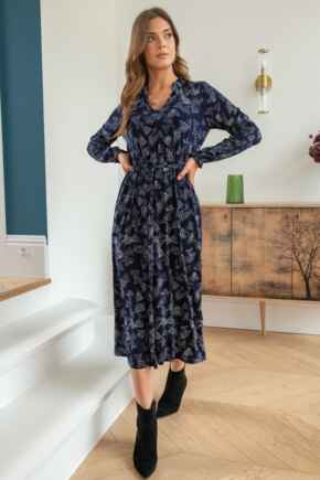 Bridget Slinky Jersey Long Sleeve Midi Dress - Navy/Ivory
