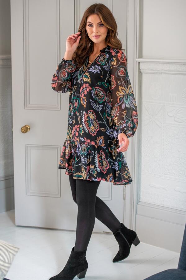 Sian Chiffon Long Sleeve Tiered Boho Dress