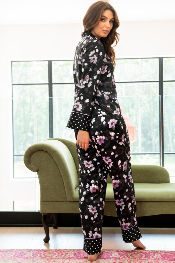 Luxe Satin Print Mix Revere Collar Pyjama Set