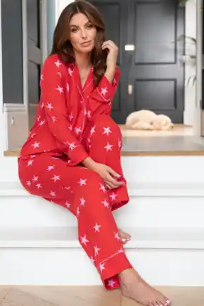 Luxe Woven Twill Pyjama Set - Red/Pink