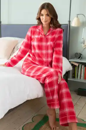 Cosy Check Brushed Cotton Pyjama Set - Red/Pink