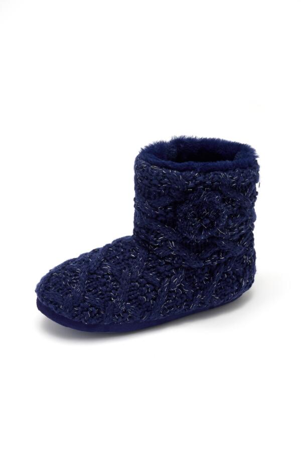 Cable Knit Faux Fur Lined Bootie Slipper