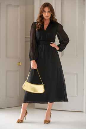Willow Chiffon Long Sleeve Midaxi Shirt Dress - Black