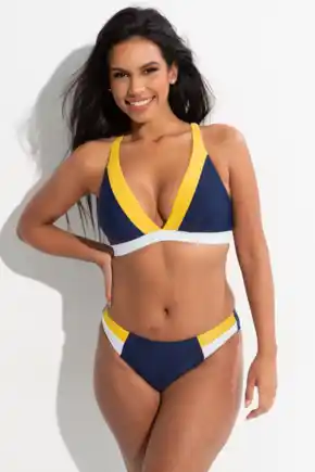 Palm Springs Colour Block Tab Brief - Yellow/Navy/White