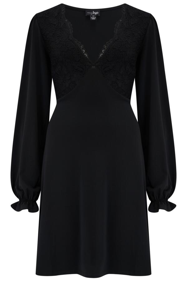 Anya Fuller Bust Lace Detail Slinky Jersey Long Sleeve Tea Dress