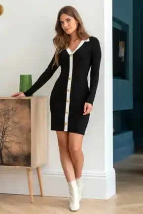 Beth Contrast Rib Knit Mini Dress with LENZING™ ECOVERO™ Viscose - Black/White