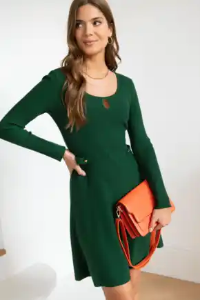 Helen Knit Long Sleeve Short Dress with LENZING™ ECOVERO™ Viscose - Forest