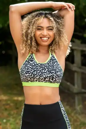 Energy Strive Non-Wired Non-Padded Full Cup Sports Bra - Leopard/Lime