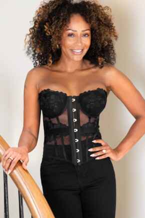 India Bold Embroidery Front Fastening Strapless Basque - Black