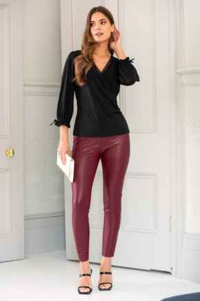 Elise Stretch Faux Leather Skinny Trouser - Berry