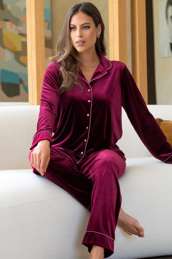 Velour Contrast Trim Pyjama Set