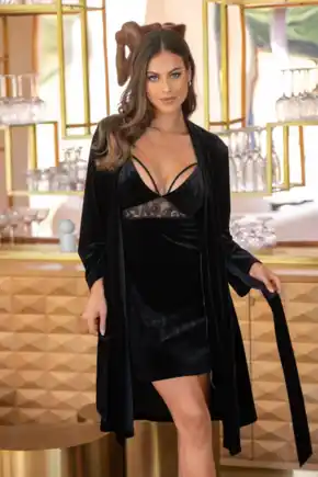 Velour Midi Length Gown - Black