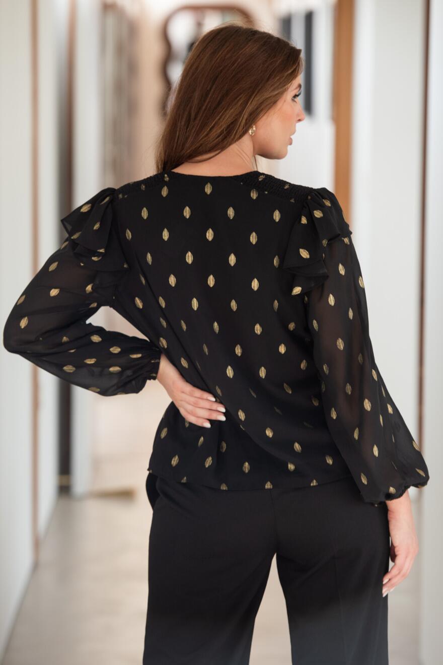 & other Stories on sale blue black polka dot long sleeve blouse size 6