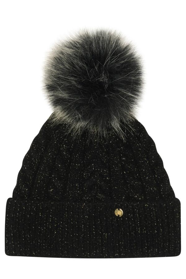 Cable Knit Contrast Pom Beanie Hat