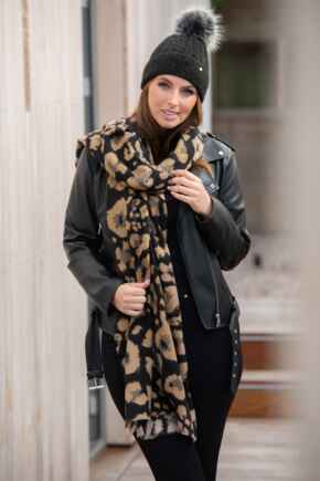 Oversized Printed Supersoft Scarf  - Black/Neutral