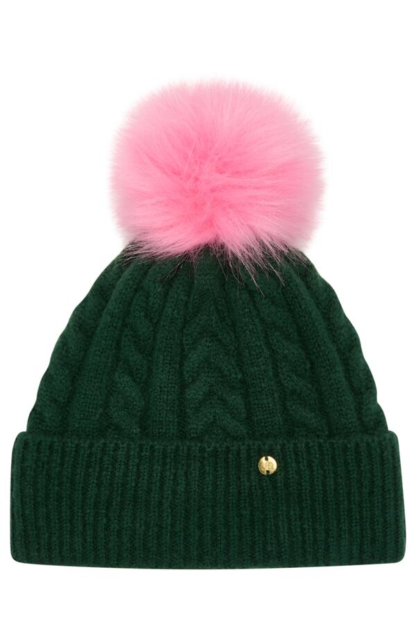 Cable Knit Contrast Pom Beanie Hat