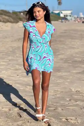 LENZING™ ECOVERO™ Viscose Frill Wrap Beach Dress - Aquaburst