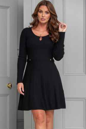 Helen Knit Long Sleeve Short Dress with LENZING™ ECOVERO™ Viscose - Black
