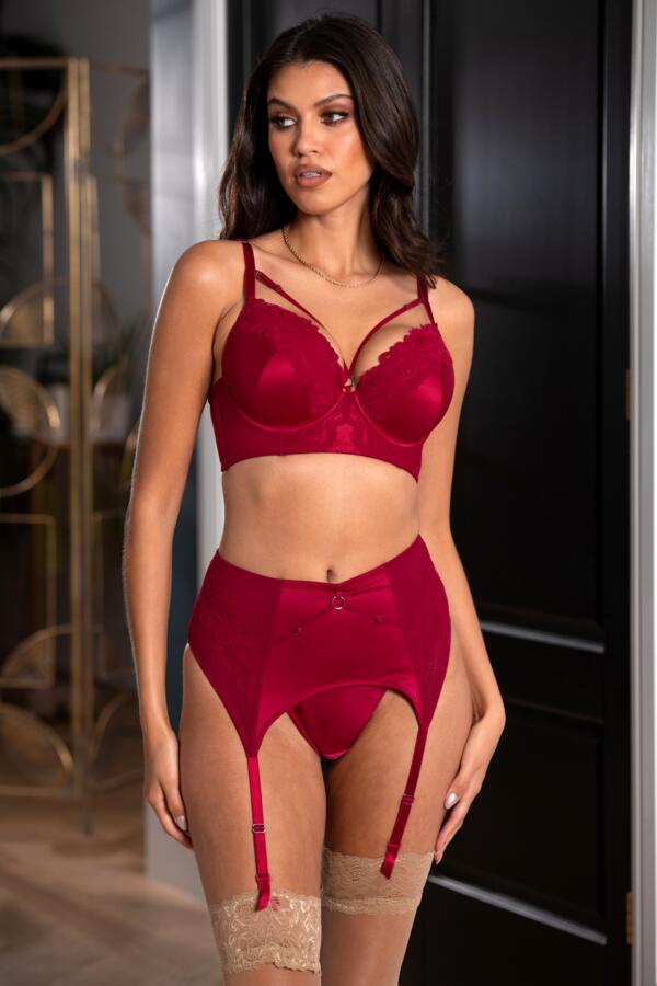 Lavish Push Up Longline Suspender Set - Red