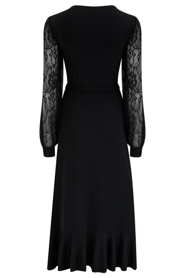 Carrie Lace Sleeve Midi Slinky Jersey Wrap Dress