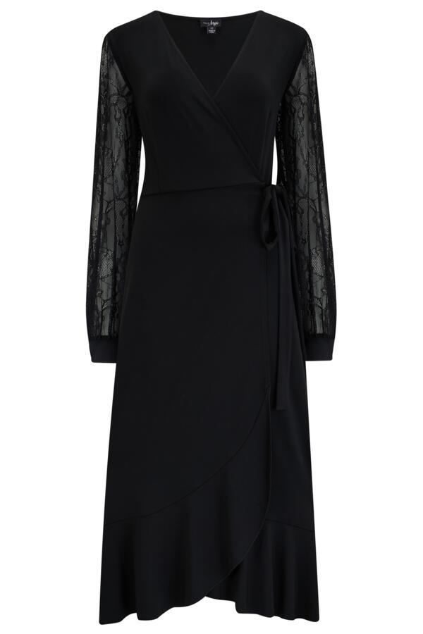 Carrie Lace Sleeve Midi Slinky Jersey Wrap Dress