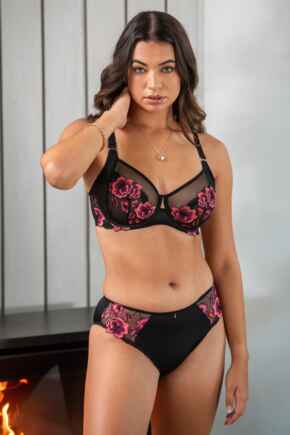 Soiree Embroidery Bikini Brief - Black/Pink