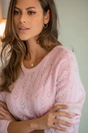 Leah Reversible Pointelle Button Through Knit Jumper - Pale Pink