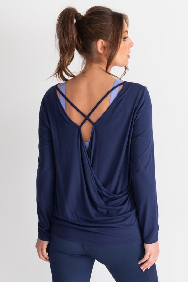 Cross Back Jersey Yoga Top - Navy