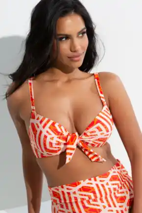 Casablanca Lightly Padded Underwired Front Tie Bikini Top - Orange