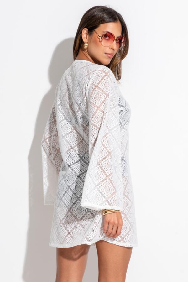 Crochet Lace Long Sleeve Beach Cover Up