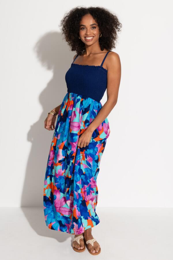 Strapless Shirred Bodice Maxi Beach Dress
