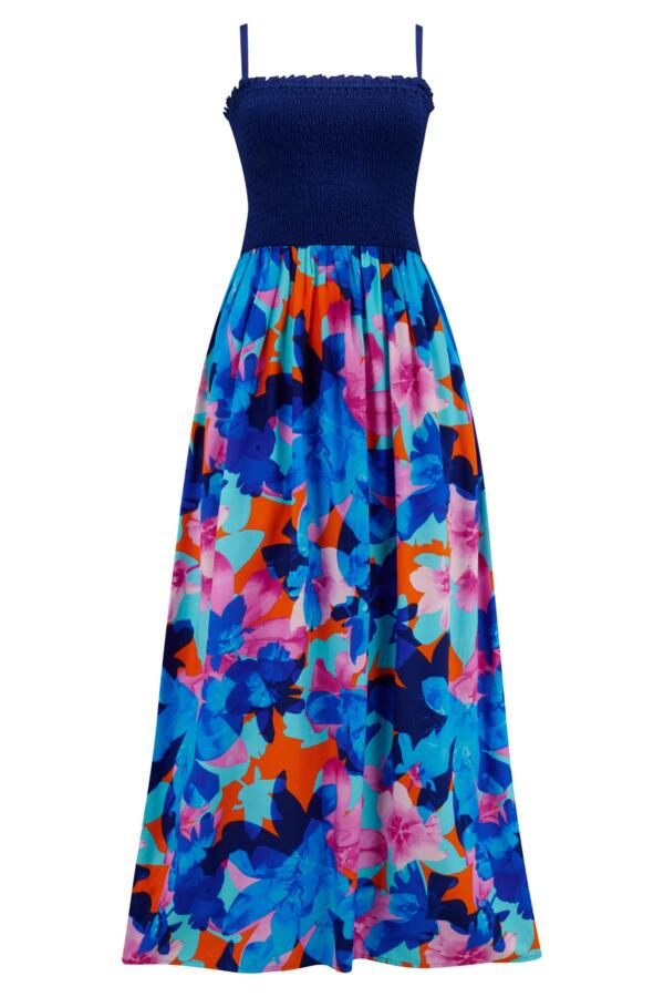 Strapless Shirred Bodice Maxi Beach Dress