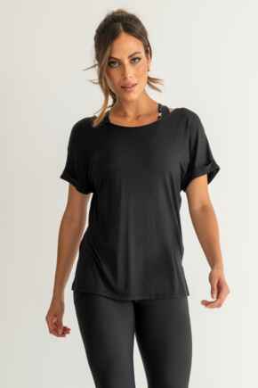 Energy Cross Back Short Sleeve Yoga Top with LENZING™ ECOVERO™ Viscose - Black