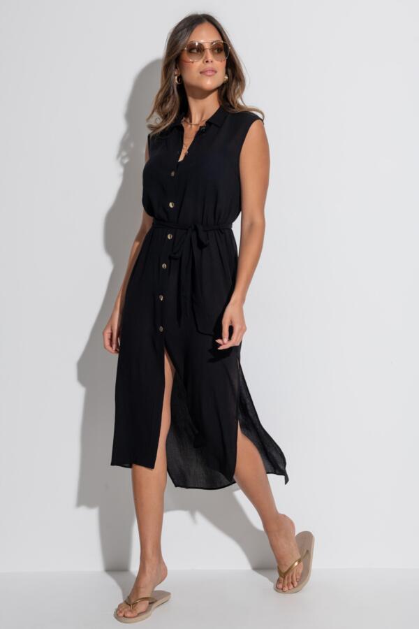 Sleeveless Sheer Crinkle Maxi Beach Shirt