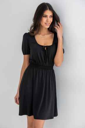 Evangeline Fuller Bust Gathered Neckline Slinky Jersey Dress - Black