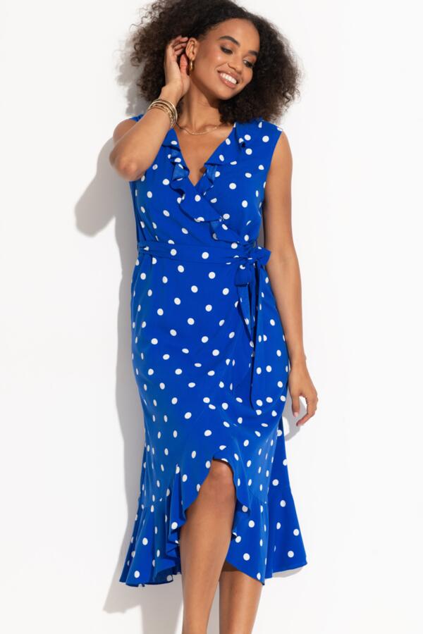 Midaxi Wrap Beach Dress - Blue/White