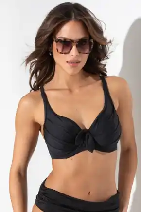 Azure Underwired Lined Non-Padded Bikini Top - Black