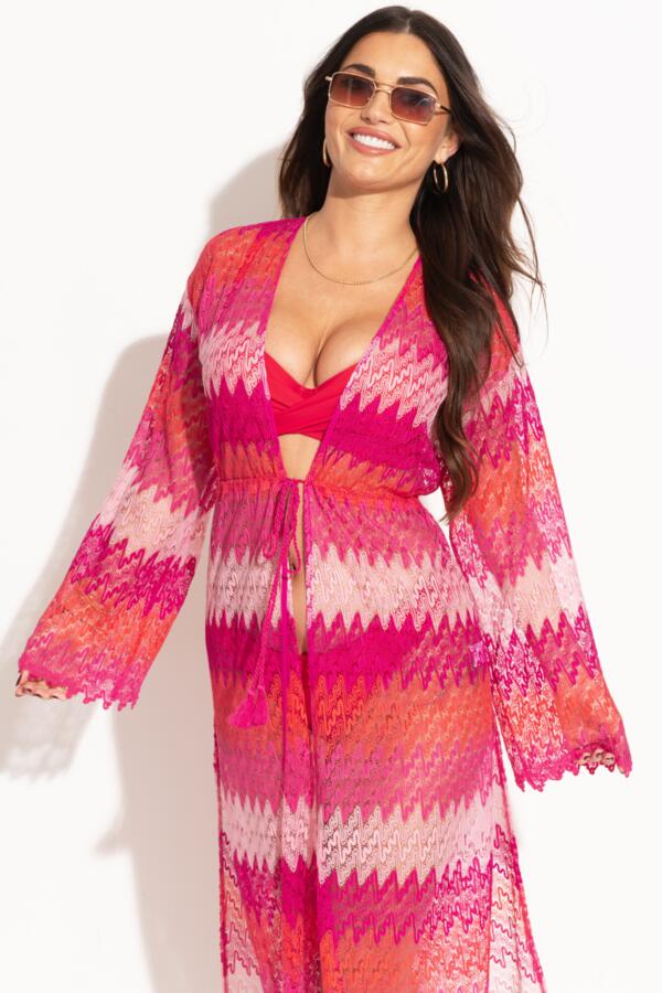 Colour Block Crochet Co-ord Maxi Beach Kimono